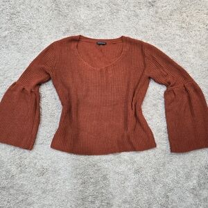 Blush & Bloom Rust V-Neck Knit Bellsleeve Oversized Chunky Knit  Sweater
